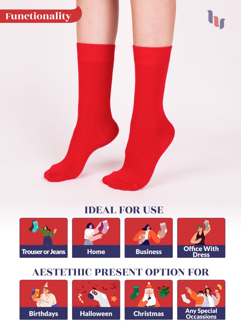 Hugh Ugoli Women Rayon Dress Socks, Extremely Soft Thin Crew Socks for Business, Trouser & Casual, Non-Binding & Breathable, Red, 3 Pairs, Shoe Size: 6-9 - Image 5